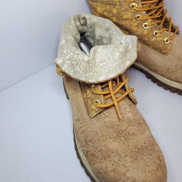 Rare Timberland Mens Anti Fatigue Canvas Embossed Leather Lace Up Boots Sz 11.5 - Picture 5 of 11